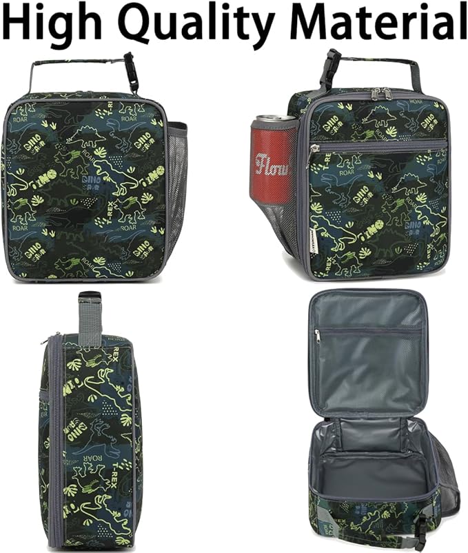 Lunch Box for Kids Boys Girls Men Women, Insulated Small Soft Cooler Lunch Bag Kit for School Work Picnic Travel - Reusable Portable lunchbox, Dinosaur Fossil Roar