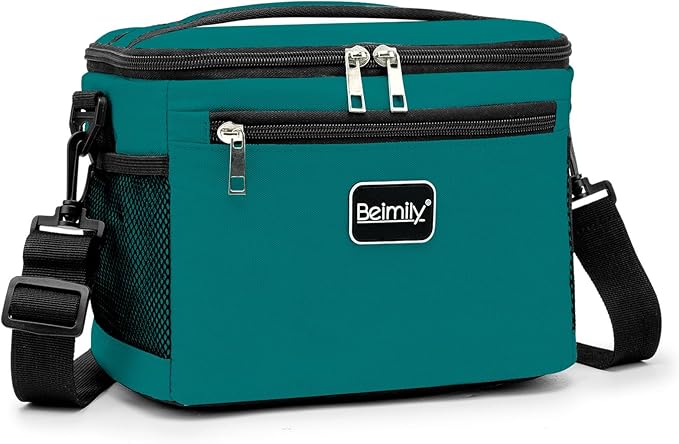 BEIMILY Lunch Box for Men/Women,Small Insulated Lunch Bag,Reusable LunchBox for work Picnic Beach,Leakproof Soft Cooler Tote Bag Organizer with Adjustable Shoulder Strap for Adults (Dark teal)