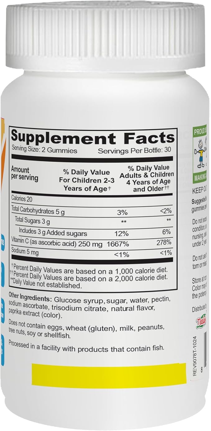 YUM-V's Vitamin C Chewable Jellies (Gummies) for Kids, Orange Flavor; Daily Dietary Supplement for Children, Kosher/Halal, Gluten-Free (60 Count)