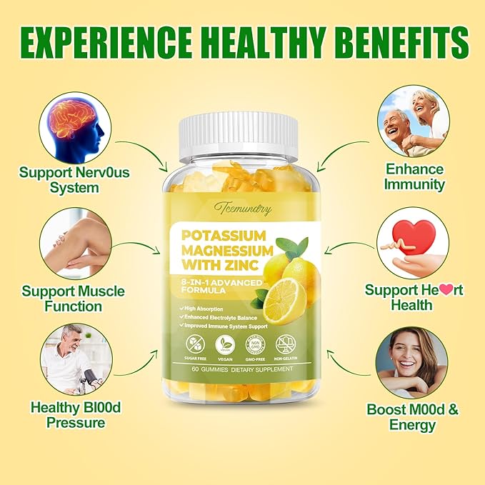 Potassium Supplement Gummies for Adults: Potassium Citrate 99 mg - Potassium Magnesium Supplement for Muscle, Electrolyte, Energy