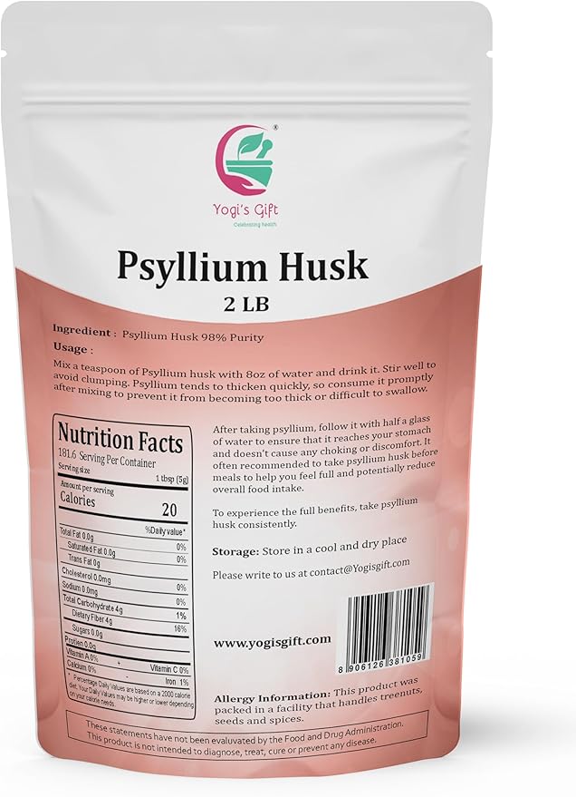 Psyllium Husk Whole 2 Lb | 98% Purity | Use in Smoothies, Cooking and Baking | Unflavored, Fine Ground, 100% Natural, Non GMO | by Yogi's Gift®