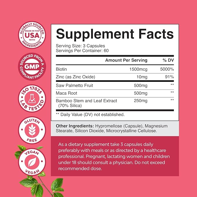 Extra Strength Saw Palmetto for Women - DHT Blocker Restoring Hair Vitamins for Hair Health - 500mg Pure Saw Palmetto Capsules with Maca Root & Biotin for Stronger Healthier Looking Hair 180 Capsules