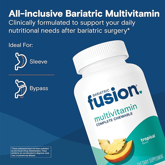 Bariatric Fusion Bariatric Multivitamin with Iron Complete Chewable | Tropical Flavor | Post Bariatric Vitamins for Gastric Bypass and Sleeve Gastrectomy | One Month Supply