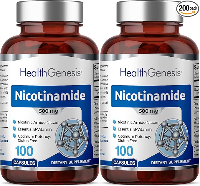 B-3 Nicotinamide 500 mg 100 Caps 2 Pack - Nicotinic Amide Niacin Natural Flush-Free Vitamin Formula - Supports Skin Cell Health