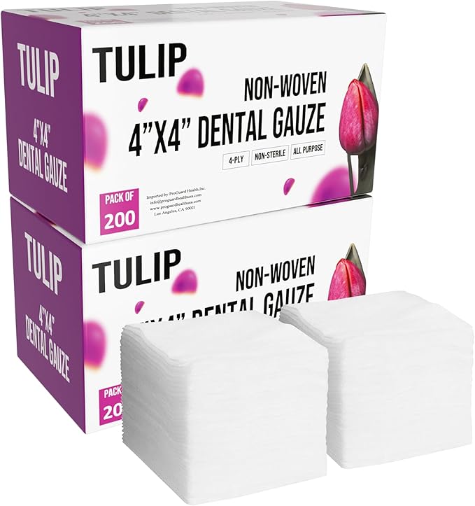 400 Gauze Pads 4x4 4-Ply Non Woven Gauze Sponges - Non Sterile Dental Gauze & Esthetic Wipes - Soft All Purpose Medical Gauze Squares for First Aid Kit, Surgical, Wound Dressing by Tulip