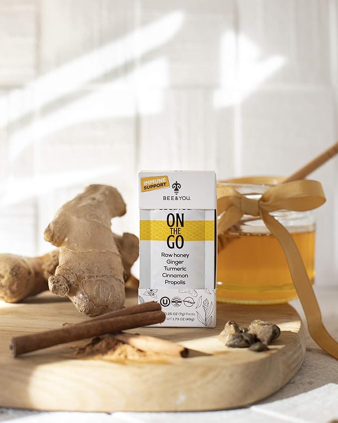Bee and You On The Go, Immune Support Supplement, Raw Honey, Propolis, Turmeric, Cinnamon, Ginger, Superfrood, Great Tasting, for Kids and Adults, 12 Pack, 1.73 oz Each