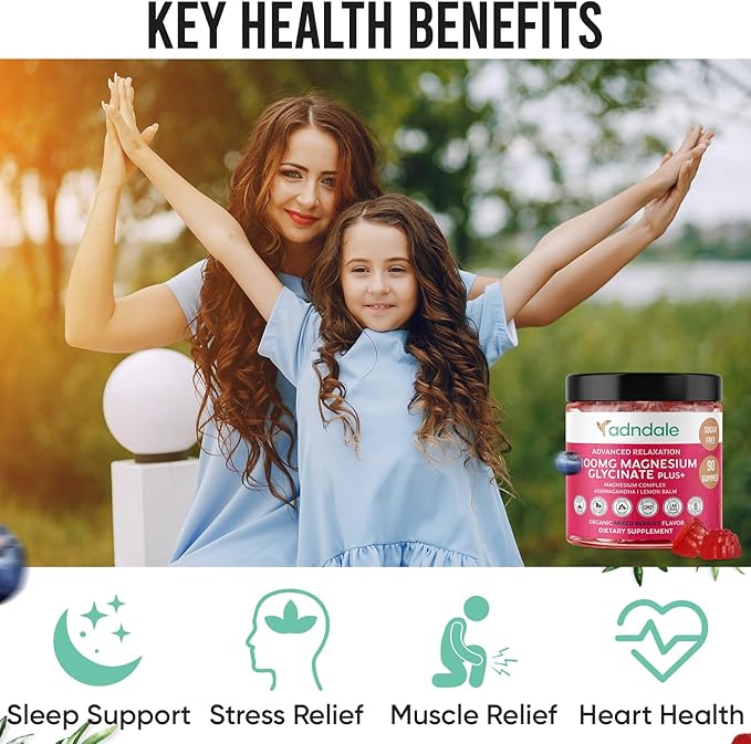 180 CT Magnesium Glycinate Gummies 400 mg/Serv - with Ashwagandha, Magnesium Malate & Taurate - Sugar Free Chews for Adults & Kids Relaxation, Stress Relief, Night Rest, Muscle & Cardio Support