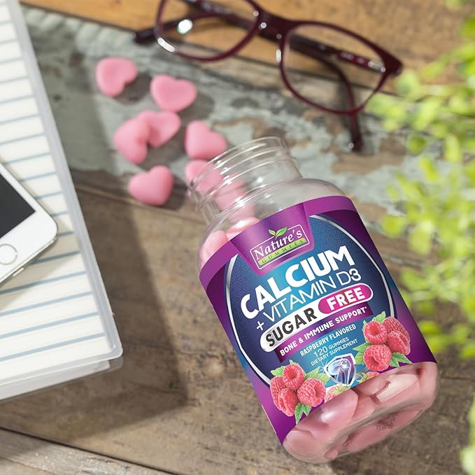 Sugar Free Calcium Gummy Bites Plus 400 IU Vitamin D3, Bone Health & Immune Support, Supports Bone Strength - Chewable Calcium Nutrition Supplement, Non-GMO, Berry Flavor Chews - 120 Gummies
