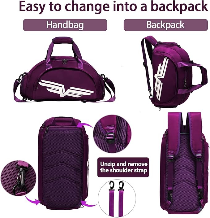 FIORETTO 30L Sports Gym Duffle Bag with Wet Pocket & Shoe Compartment, Weekender Hospital Overnight Bag for Women, Sports Holdall Backpack