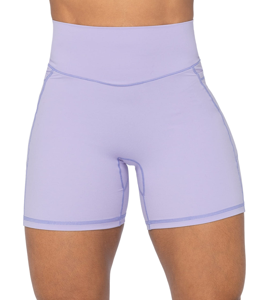 Sunzel No Front Seam Biker Shorts for Women with Pockets, Yoga Workout Gym Bike Shorts with Tummy Control 5" Lilac X-Small