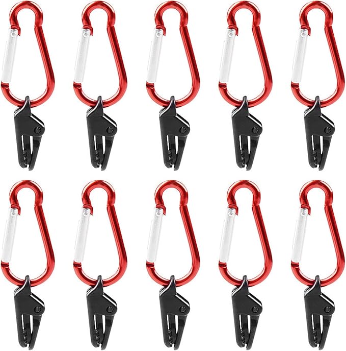 10PCS Heavy Duty Outdoor Camping Tarp Clips with 10PCS Carabiner Hanging Hooks, Tent Clips, Tarp Clamps for Awnings Caravan Car Truck Swimming Pool Boat