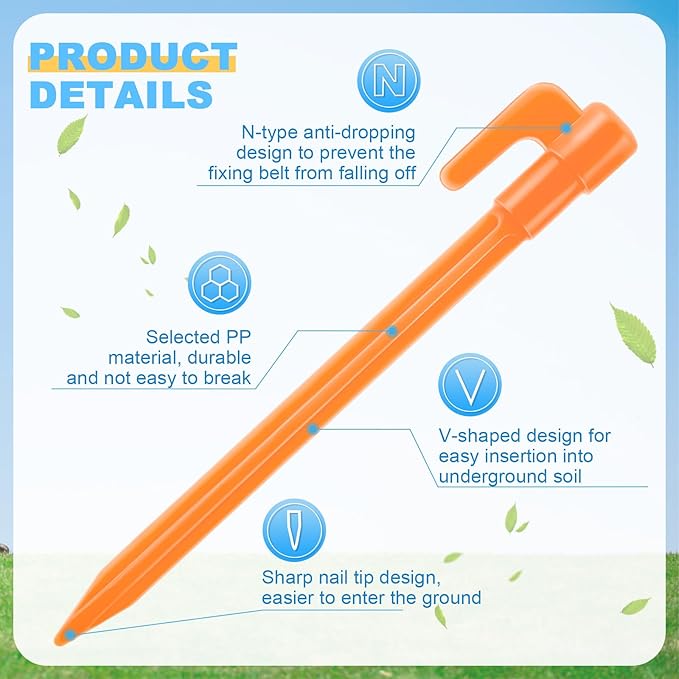 24 Pack Plastic Tent Stakes 5.7 Inch Heavy Duty Canopy Anchoring Pegs Plastic Tent Pegs Sand Stakes Outdoor Beach Spikes for Camping, Gardening, Landscaping, Backpacking(Orange)