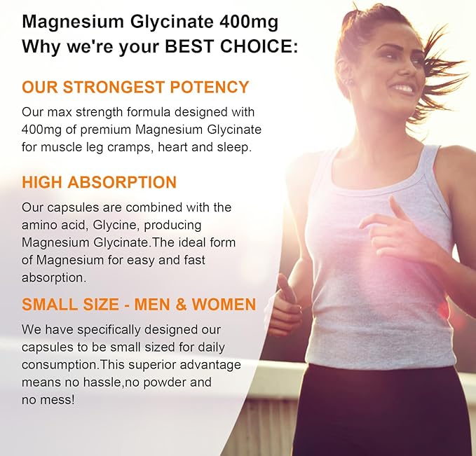 Magnesium Supplement Softgels, Easy Absorption Magnesium Glycinate 400mg with Vitamin B6,D3, High Bioavailability Magnesium for Sleep & Calm Support, Nervous, Muscle & Bone Health