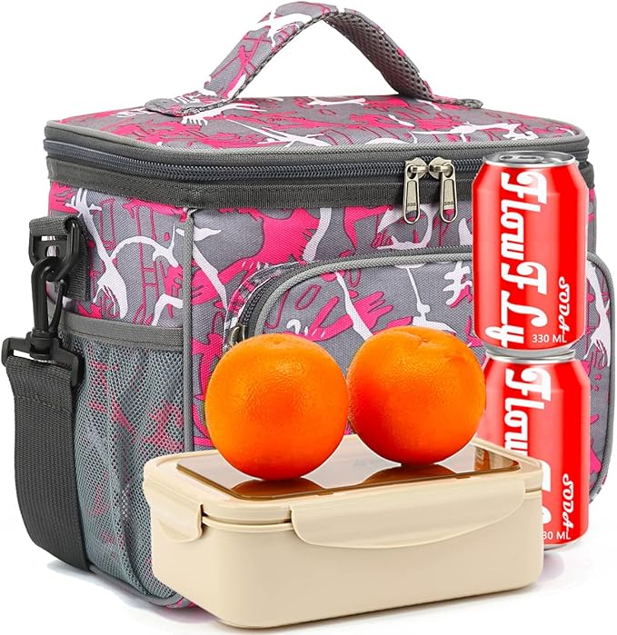 FlowFly Insulated Reusable Lunch Bag Adult Large Lunch Box for Women and Men with Adjustable Shoulder Strap,Front Zipper Pocket and Dual Large Mesh Side Pockets,Graffiti
