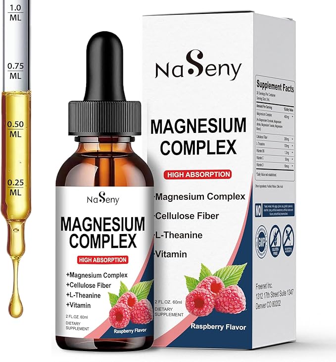 400mg Magnesium Drops, Magnesium Glycinate Vitamin Blend for Kids, High Absorption - for The Whole Family Overall Wellness, Non-GMO & Gluten Free (60ML/Raspberry)