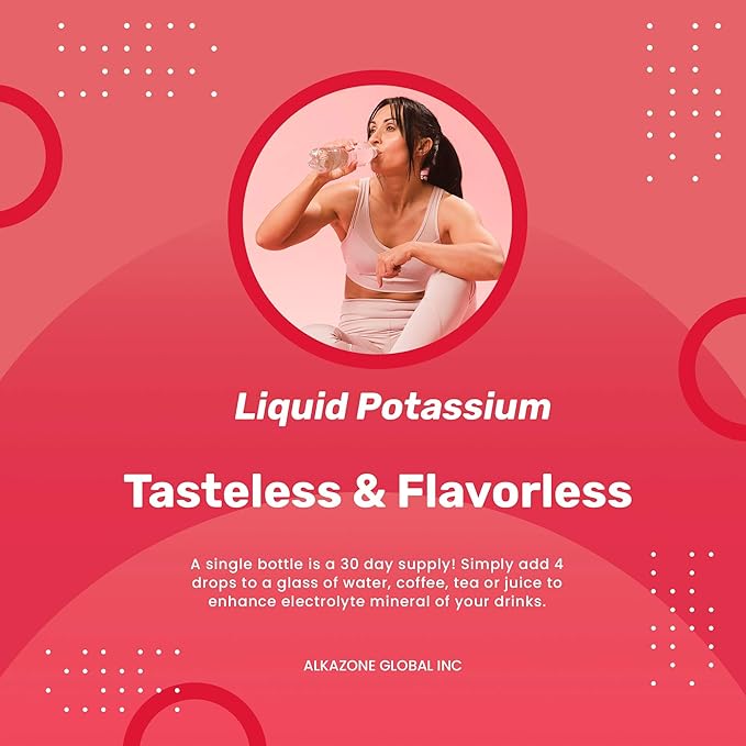 ALKAZONE Liquid Potassium+ | Liquid Supplements Have Faster Absorption Rate | Concentrated | Easiest Way to take Potassium | Tasteless Flavorless | 1.25 Oz, Clear, Pack of 1
