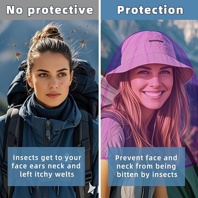 2 Pack Ultra Large Mosquito Net 42x25 Inches Mosquito Head Net Oversized Insect Netting Bug Fits Most Hats for Gardening Hiking Fishing Traveling(Purple)