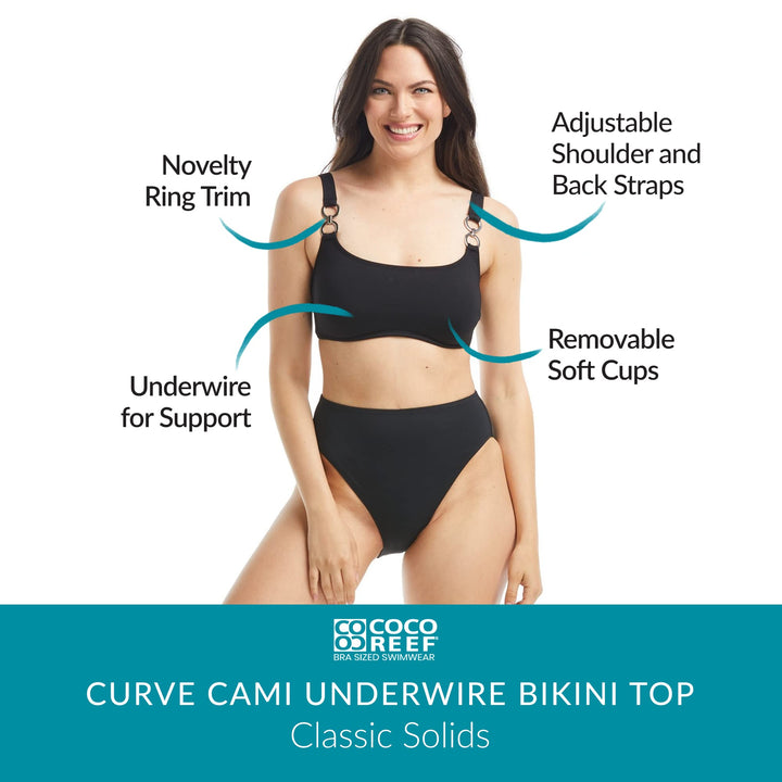 COCO REEF Curve Cami Bra Sized Bikini Top — Micro-Luxury Swim Top — Black, 32C-34C