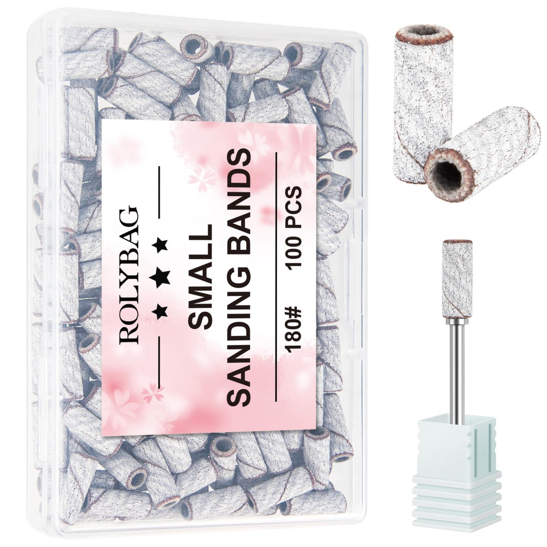 Rolybag 100pcs Small Sanding Bands Nail Drill Bits 180 Fine Grit Nail File Sanding Bands with 3.1mm Mandrel Bit for Acrylic Nails Gel Removing Shaping Professional Manicures and Pedicure, Zebra