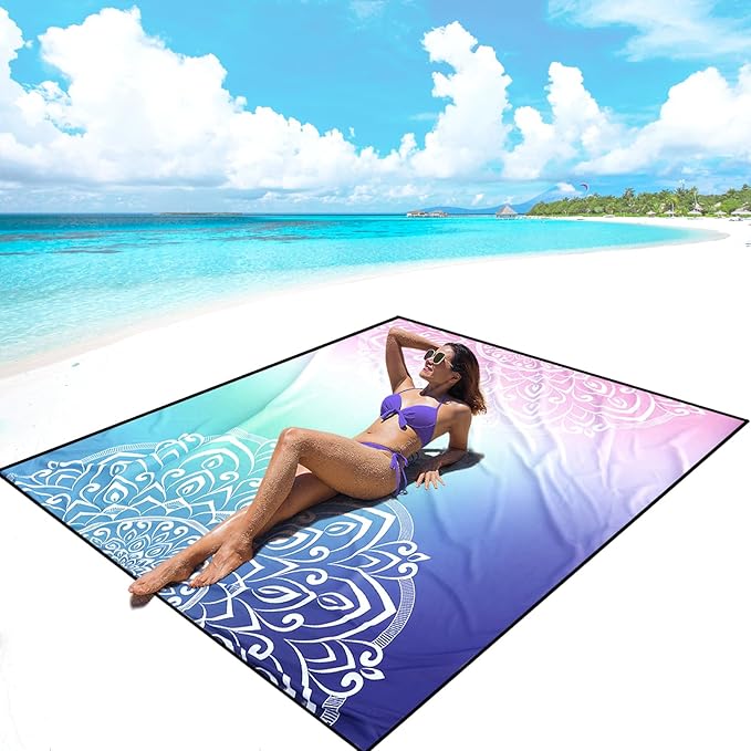 AISPARKY Beach Blanket Waterproof Sandproof, Oversized Large Beach Mat 79" X 83"/120"x108" for 1-8 Adults, Quick Drying&Compact&Lightweight, Picnic Mat Vacation Essentials for Beach Camping Travel