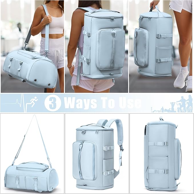 Gym Bag with Shoes Compartment - Duffle Bag for Men and Women, Travel Backpack Weekender Overnight Bag, Sports Bag with Wet Pocket Blue - MIYCOO