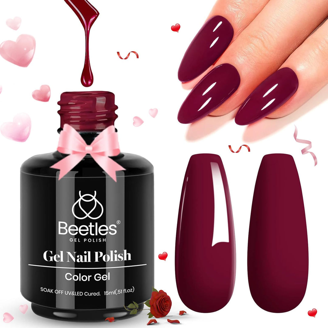Beetles Gel Nail Polish, 1Pcs 15Ml Burgundy Red Color Soak Off Gel Polish Nail Art Manicure Salon Diy Gel Nail Design Uv Led Nai
