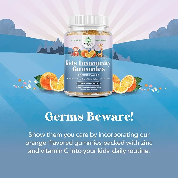 Kids Immunity Support Gummies - Delicious Vitamin C with Zinc and Echinacea Immune Booster Gummies for Kids - Vegan Gluten Free and Gelatin Free Chewable Gummy Vitamin Supplement for Children