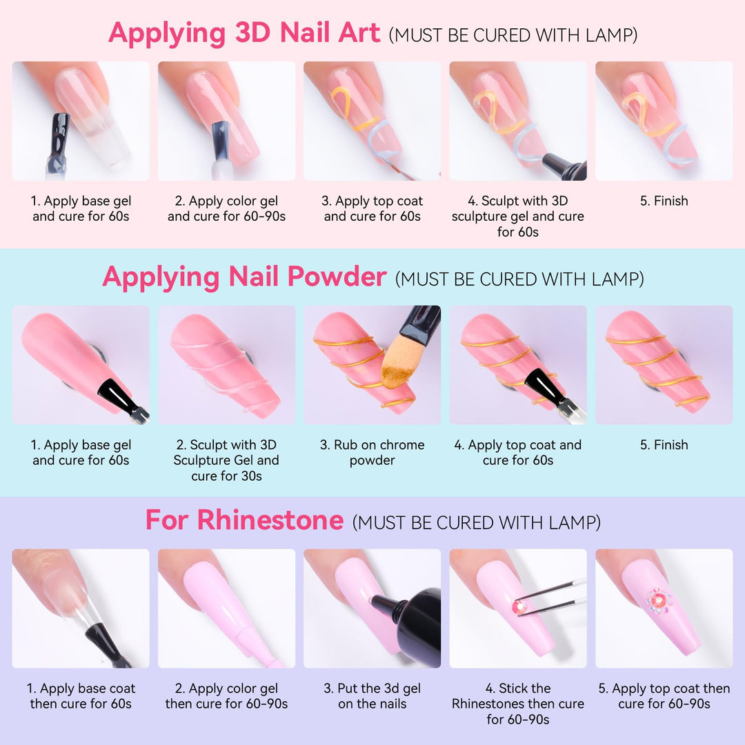 Makartt 3D Nail Gel and Chrome Nail Powder Kit, 15g Sculpting Gel for Nail Art DIY No wipe 3D Molding and Metallic Chrome Powder Set for Decoration Manicure Pedicure Use