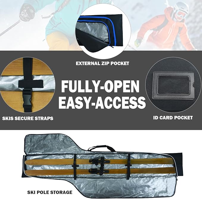 AUMTISC Ski Bag and Boot Bag Combo, Padded Ski Bags for Air Travel Flying, Adjustable Length for Skis Up to 200 cm and Boots Up to Size 13