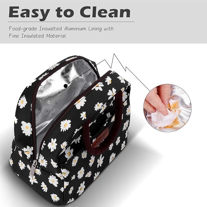 BALORAY Lunch Bag for Women Men Insulated Lunch Box for Adult Reusable Lunch Tote Bag for Work, Picnic or Travel (Daisy)