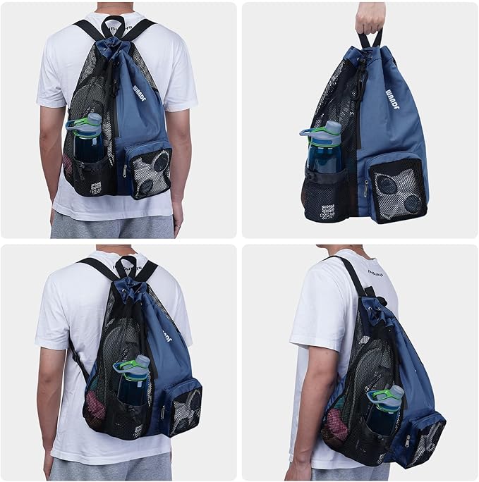 WANDF Swim Bag Mesh Drawstring Backpack with Wet Pocket for Swimming, Gym, and Workout Gear