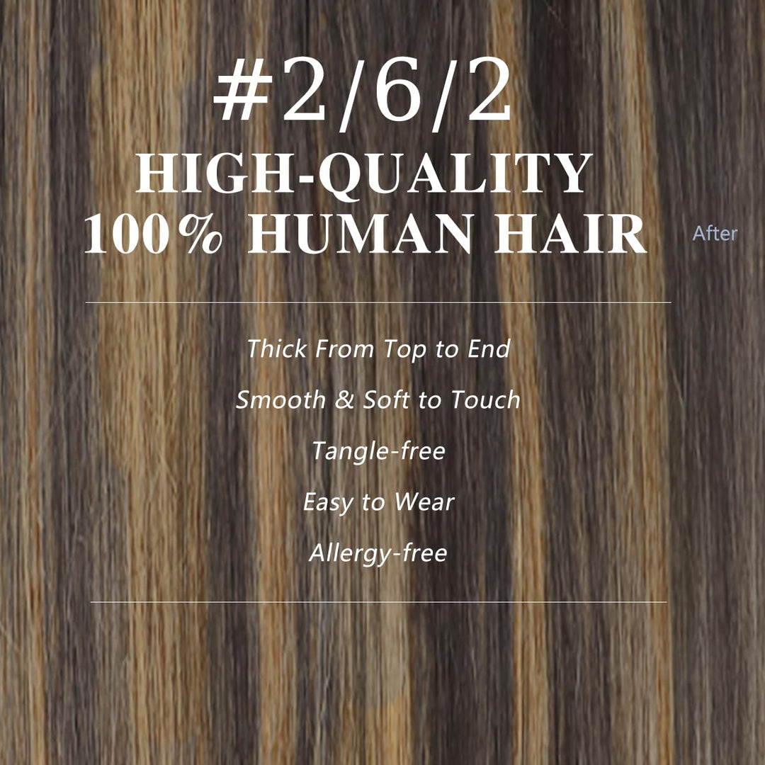 Pobokix Straight Clip In Hair Extensions Real Human Hair 8Pcs Clip In Balayage Dark Brown to Chestnut Brown Human Hair Extensions with 18Clips Lace Weft 120g 14inch
