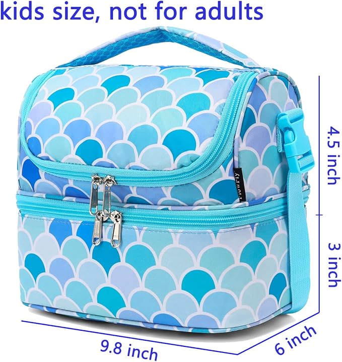 FlowFly Double Decker Cooler Insulated Lunch Bag Large Tote for Boys, Girls, Men, Women, With Adjustable Strap (Mermaid)
