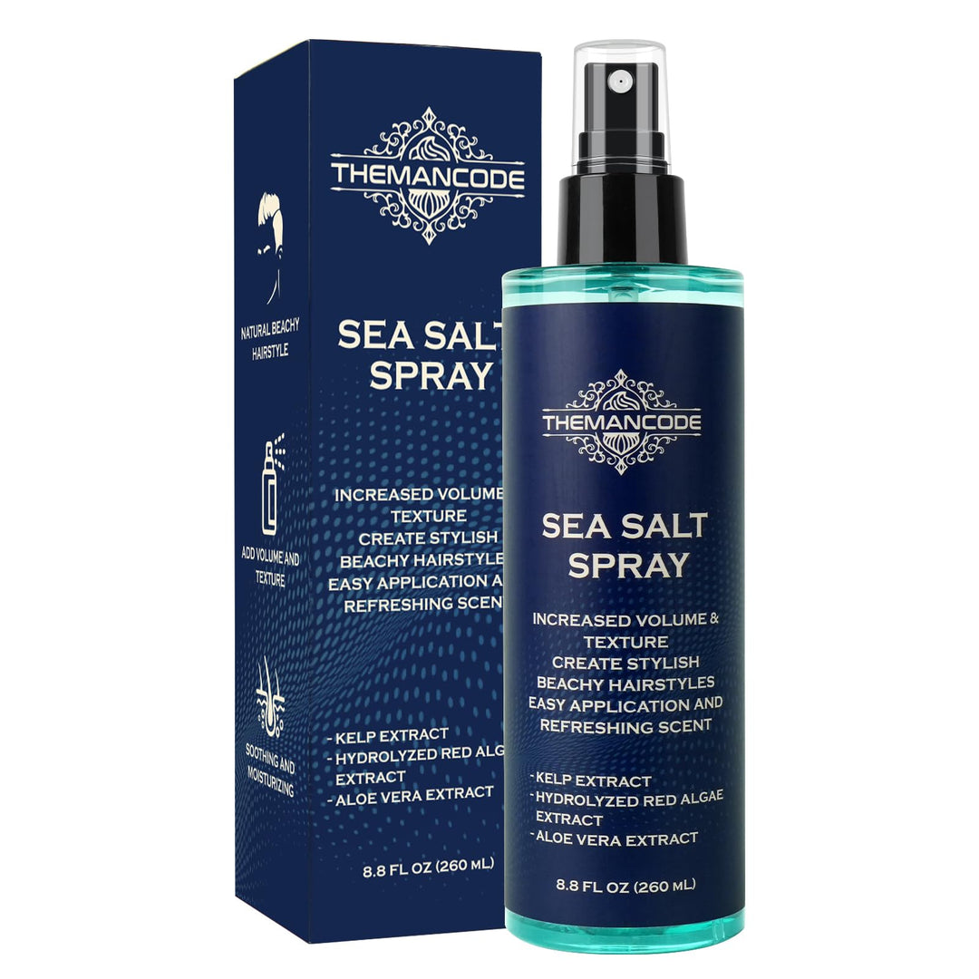 THEMANCODE Sea Salt Spray for Men, Beachy Hair Texturizing Spray with Kelp, Red Algae and Aloe Vera, Hairspray Valentines Day Gifts for Him, 8.8 oz