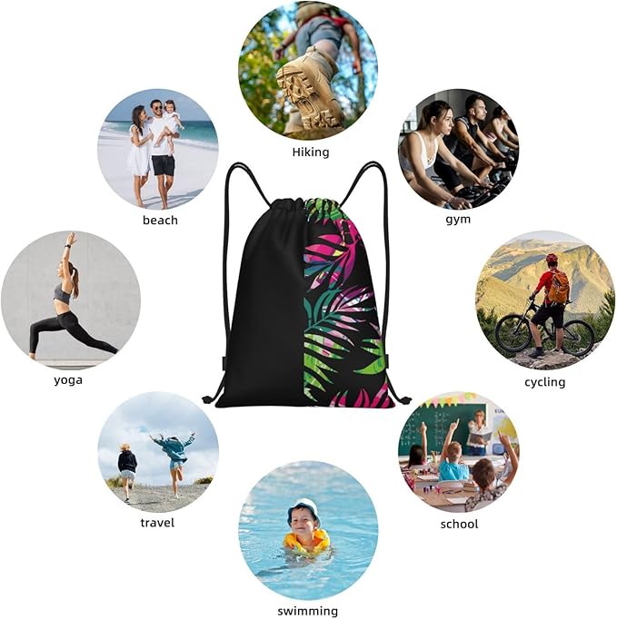 Palm Leaves Drawstring Bags Colorful Hawaiian Beach Backpack Personalized Rainbow Floral Sport Gym Sack Summer Theme String Bag Yoga Bag for Men Women