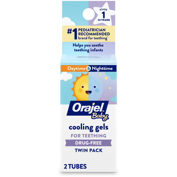 Orajel Baby Daytime & Nighttime Cooling Gels for Teething, Drug - Free, #1 Pediatrician Recommended Brand for Teething*, Two 0.18oz Tubes