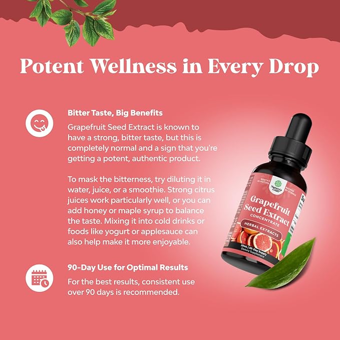 GSE Grapefruit Seed Extract Liquid - One Drop Daily - Super Concentrated Grape Seed Extract Liquid Drops Rich in Bioflavonoids & Polyphenols for Gut Health & Immune Support - 2OZ - 60 Servings