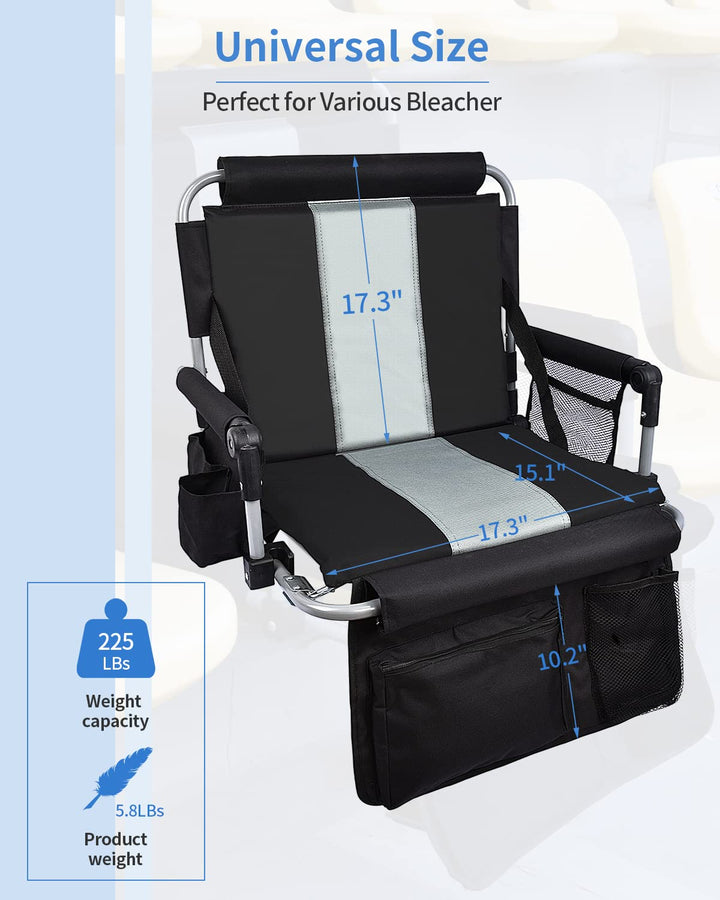 AOOXIMI Stadium Seats for Bleachers with Back Support, 2 Pack Bleacher Seats with Backs and Cushion Wide, Stadium Chairs with Cup Holders, Mesh Bags and Hide Hooks, for Basketball Football Bench Seat
