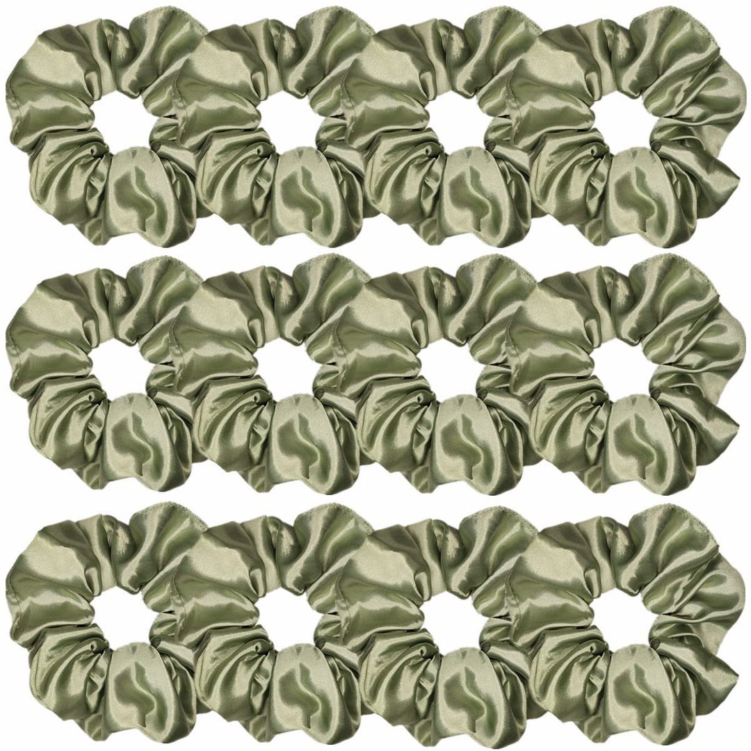 Sufermoe 12 Pcs Soft Satin Silk Hair Scrunchies, 4.5 Inch, Light Gray Green, Hair Ties For Women And Girls, Hair Accessories