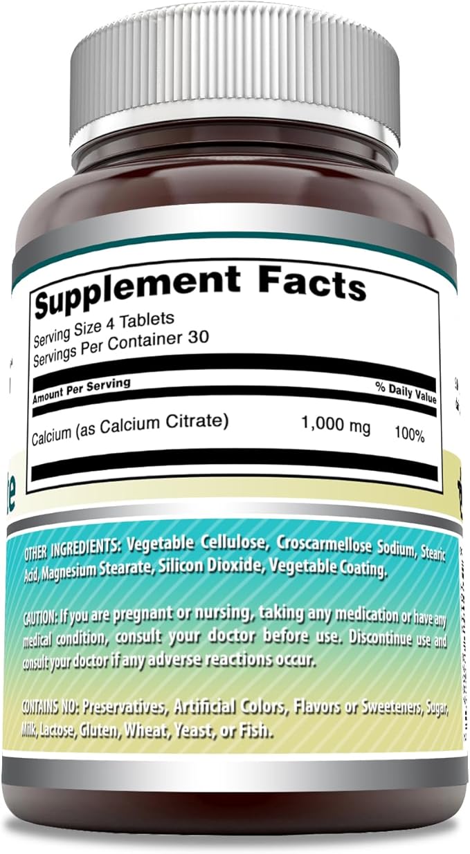 Amazing Formulas Calcium Citrate 1000 Mg | Tablets | Supplement for Men & Women | Non-GMO | Gluten Free | Made in USA (1, 120 Count)