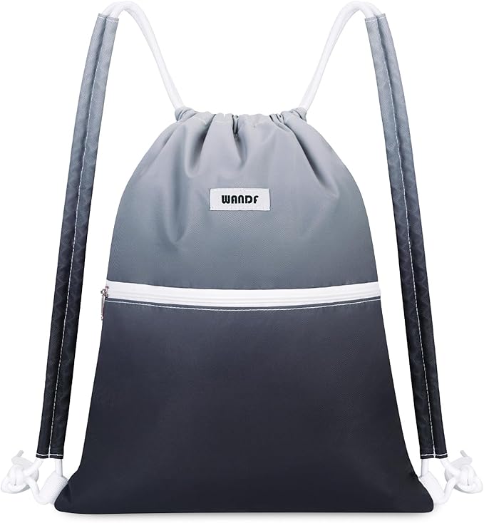 WANDF Drawstring Backpack Sports Gym Bag with Shoulder Pads Water Resistant String Cinch Bag for Women Men (Black Gradient)