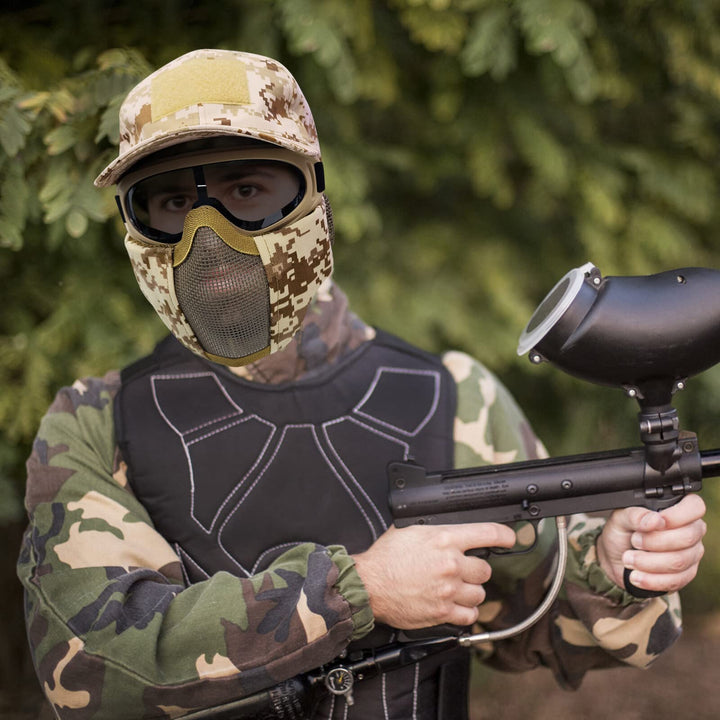 Airsoft Half Face Mask with Goggles Hat Set Tactical Masks Full Face Paintball Mask Ear Protective Baseball Cap for CS Halloween and Cosplay Game (3)