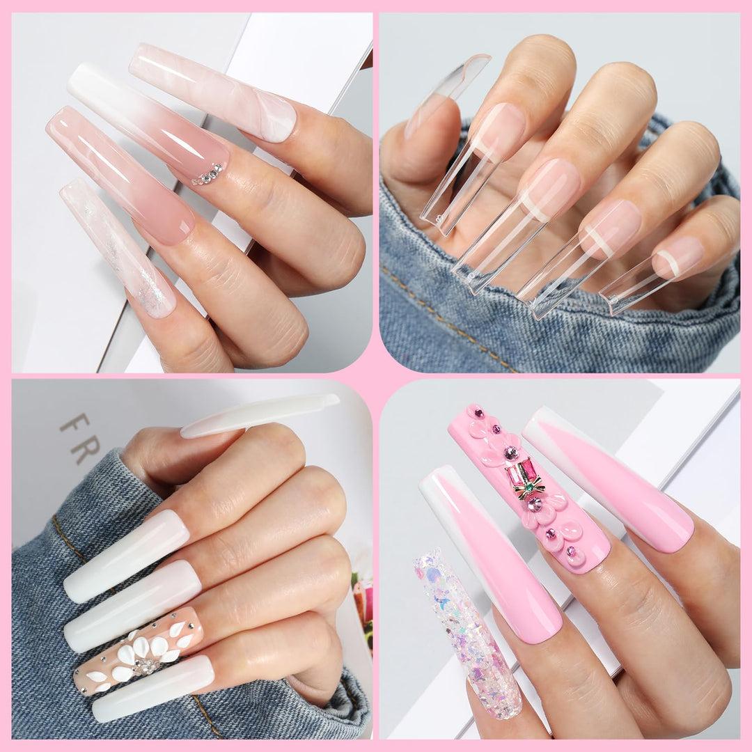 XXL Square Gel Nail Tips | 120 PCS Extra Long | No C Curve | DIY Home Use