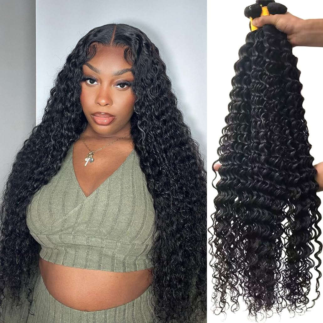 Deep Wave Bundles Human Hair 4 Bundles (22 24 26 28 Inches) 12A Virgin Curly Bundles 100% Human Hair Deep Wave Bundles Deep Curl
