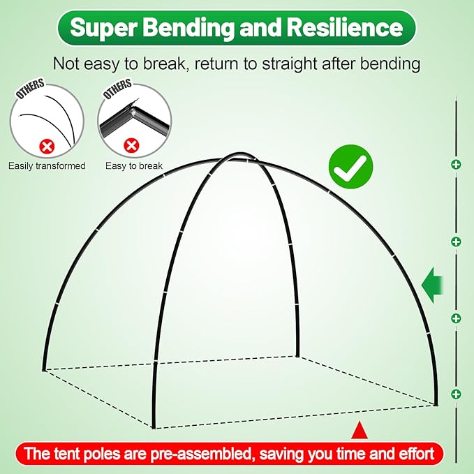 Aluminum Tent Poles Replacement - Pre-Assembled Tent Poles, Fits Both Female and Male Ends - Lightweight Tent Pole Repair Kit for Hiking Camping Backpacking Tent, 16FT 3IN
