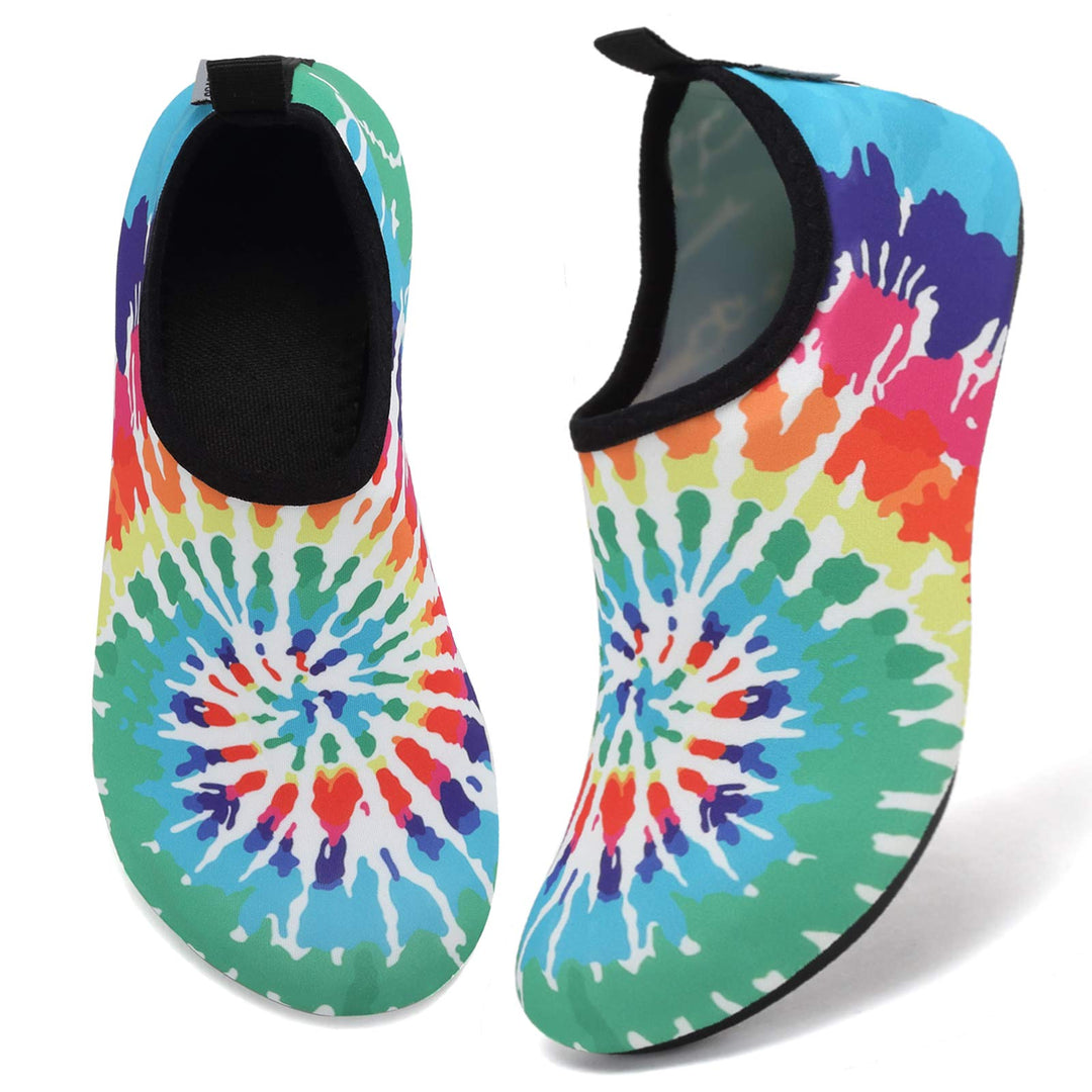 WateLves Water Shoes for Womens Mens Barefoot Quick-Dry Aqua Socks for Beach Swim Surf Yoga Exercise (Rainbow Tie Dye, 46/47)