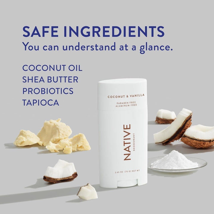 Native Deodorant | 72-Hour Odor Control | Aluminum-Free, Coconut & Vanilla, 3-Pack
