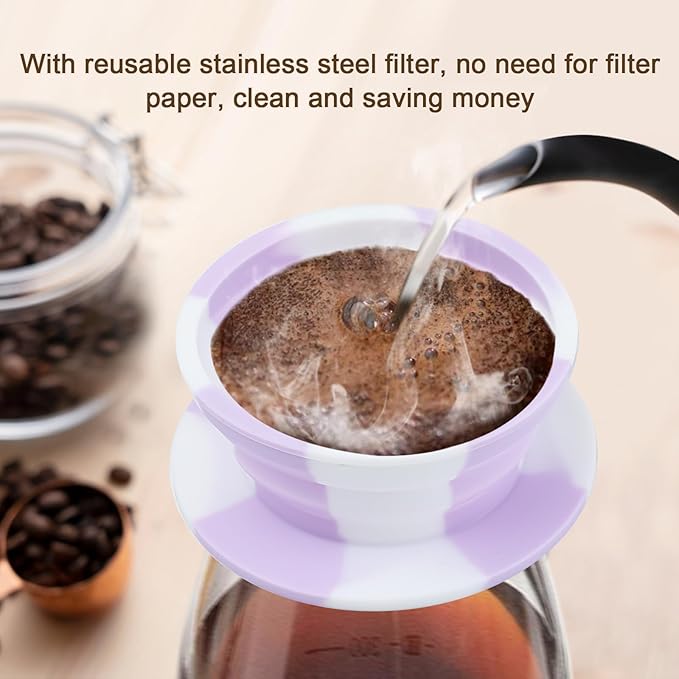 Paperless Travel Collapsible Pour Over Dripper Kit, Travel Pour Over Coffee Maker Camping, Collapsible Silicone Coffee Filter, Camping Coffee Pour Over, Single Cup Backpacking Coffee Maker