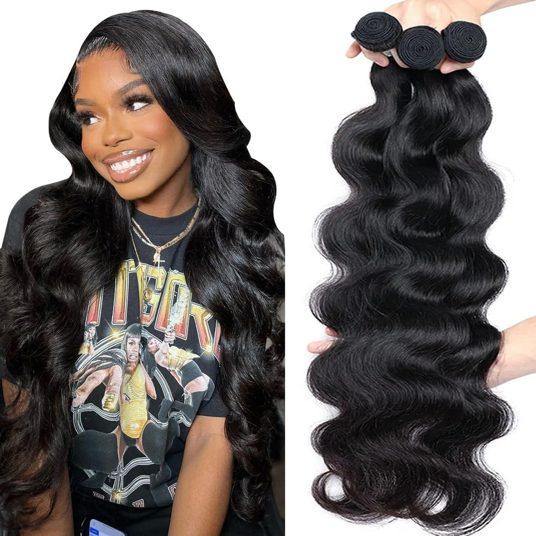 Taziza Human Hair Bundles Body Wave(24 26 28 Inch) 100% Unprocessed Brazilian Virgin Human Hair Body Wave Bundles Human Hair Bun