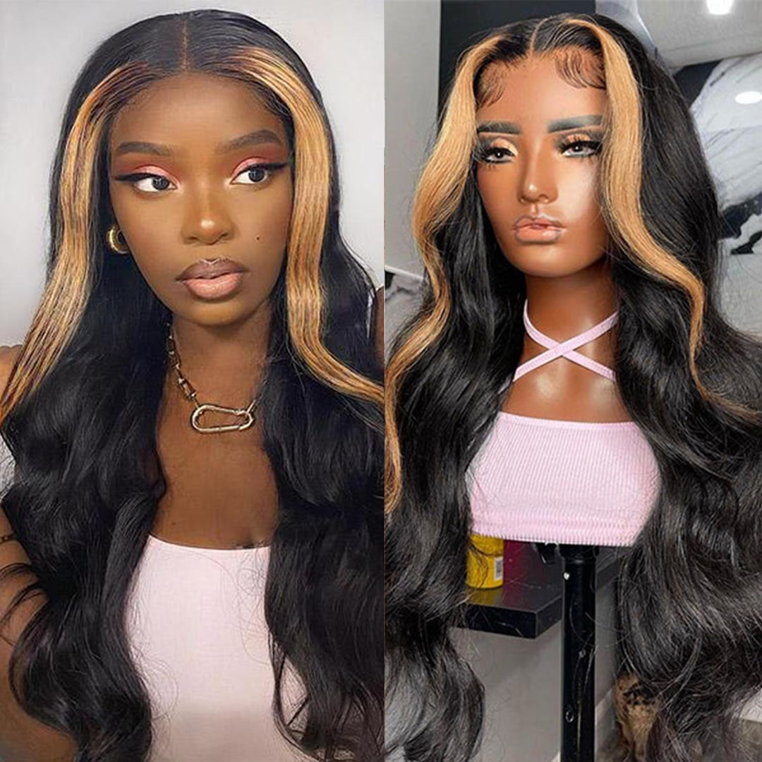 Colorful Bird Ombre Blonde Skunk Stripe Lace Front Wigs Body Wave Human Hair 4x4 Highlight Lace Closure Wigs Human Hair Glueless Lace Wigs Pre Plucked with Baby Hair 150% Density 22 Inch